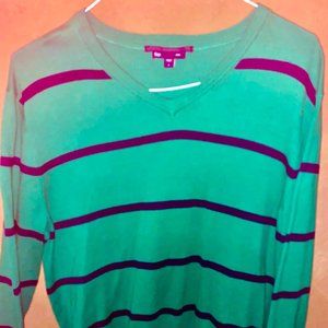 Large GAP green with blue stripes V Neck Sweater
